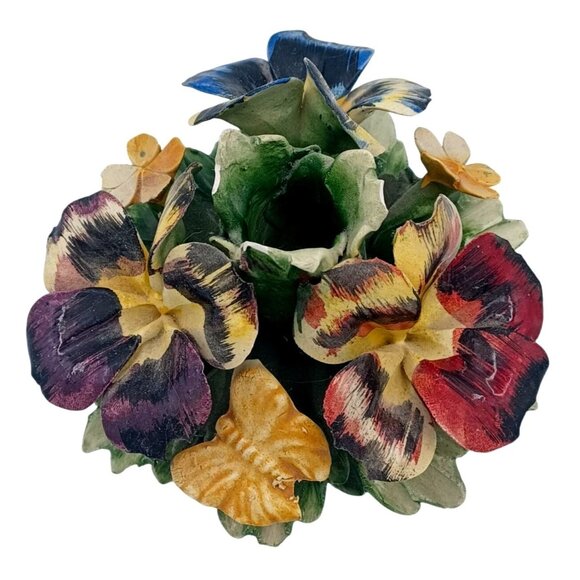 Vintage 1950s Capodimonte Candle Holders With African Violets & Butterflies Flor - Picture 6 of 13